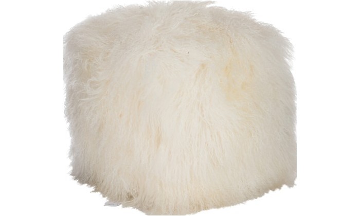 Pouf Long Carre Laine D'agneau Blanc