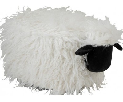 Pouf Mouton Textile Ecru/Noir