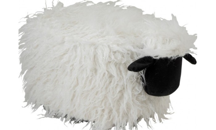 Pouf Mouton Textile Ecru/Noir