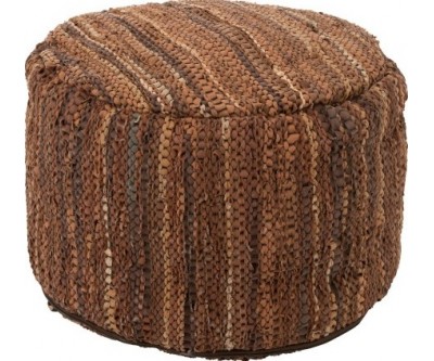 Pouf Ethnique Cuir Marron