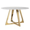 Table de salle à manger ultra design rond  en acier inoxydable gold poli et marbre blanc MODENA