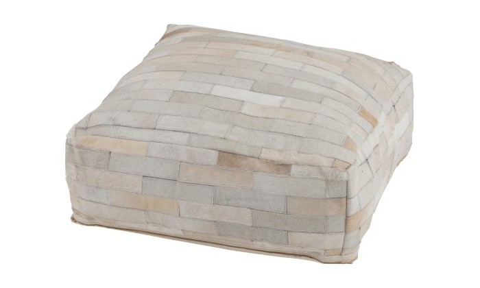 Pouf Noisette Cuir Blanc