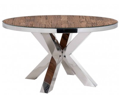 Table de salle à manger rond ultra design en acier inoxydable silver avec incl. verre CALVIN