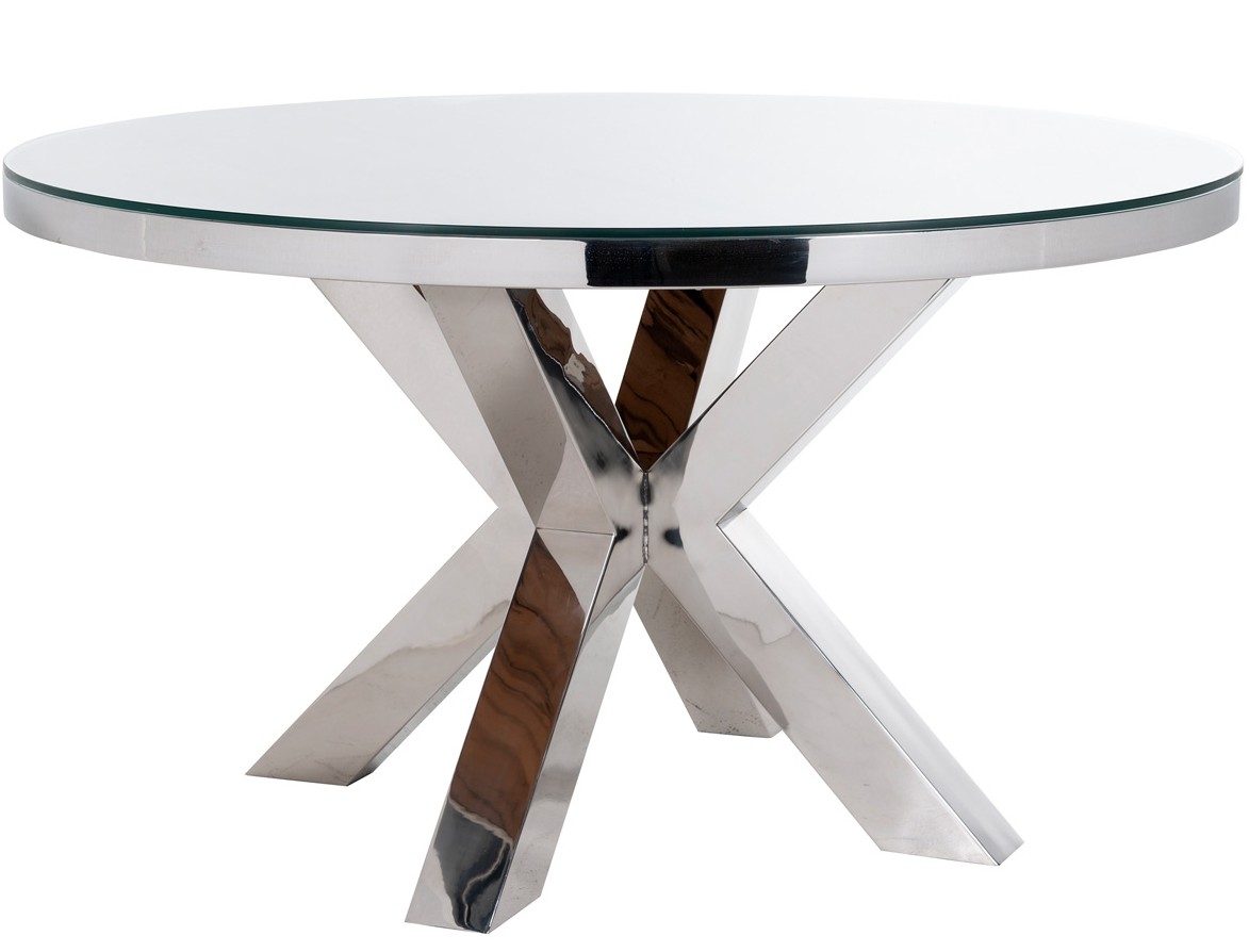 Table moderne bois brut et pied argent métal chromé - KENSINGTON