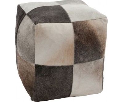 Pouf Carre Vraie Peau Marron/Gris 44X45Cm