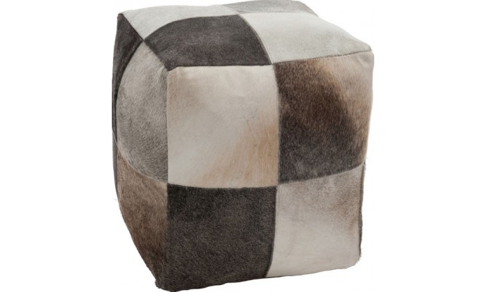 Pouf Carre Vraie Peau Marron/Gris 44X45Cm