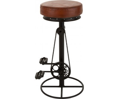 Tabouret De Bar Velo Metal/Cuir Noir/Marron