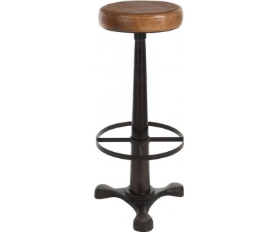 Tabouret Cuir/Metal Cognac