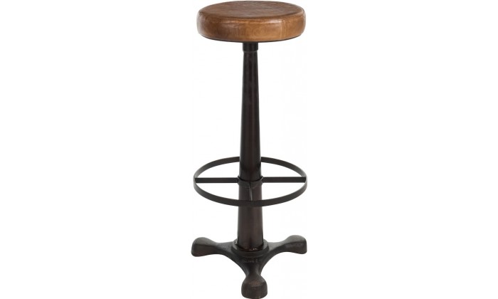 Tabouret Cuir/Metal Cognac