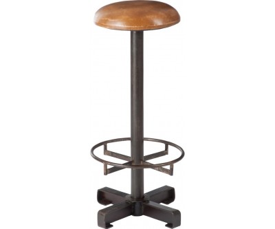 Tabouret Metal/Cuir Cognac/Noir