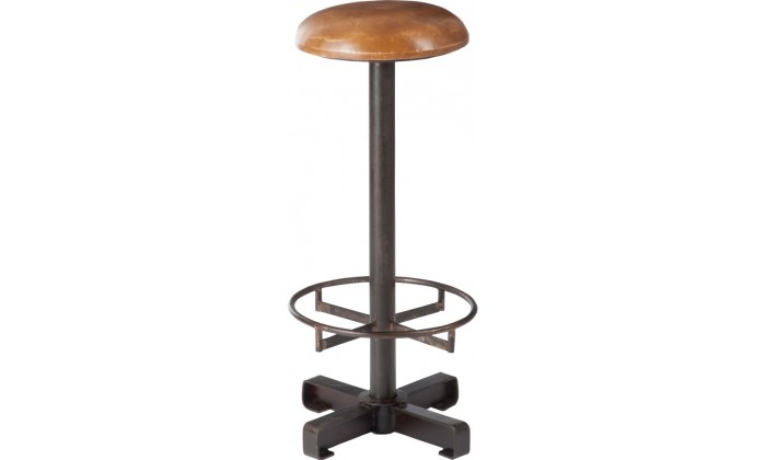 Tabouret Metal/Cuir Cognac/Noir