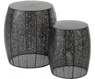 Set De 2 Tabouret Rond Metal Mat Noir