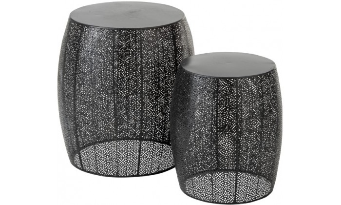 Set De 2 Tabouret Rond Metal Mat Noir