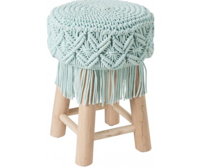 Pouf Macrame Coton/Bois Aqua