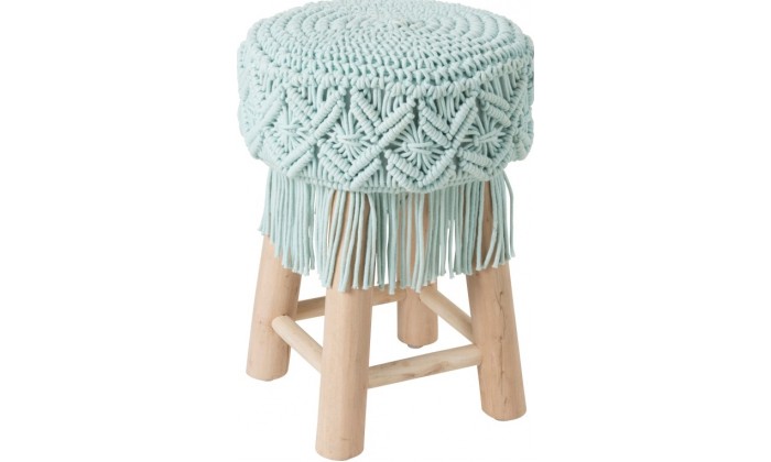 Pouf Macrame Coton/Bois Aqua