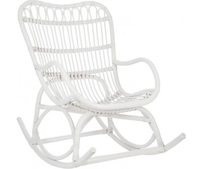 Fauteuil A Bascule Rotin Blanc Mat