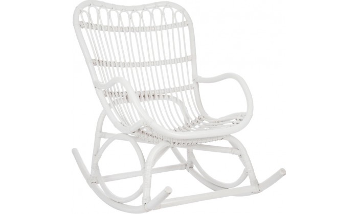 Fauteuil A Bascule Rotin Blanc Mat