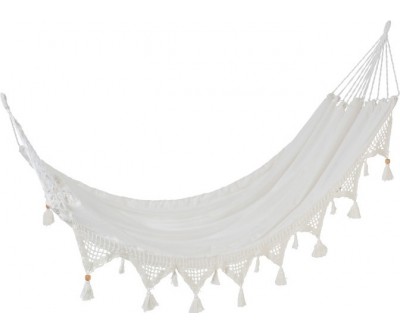 Chaise Suspendue Pompons Coton Blanc