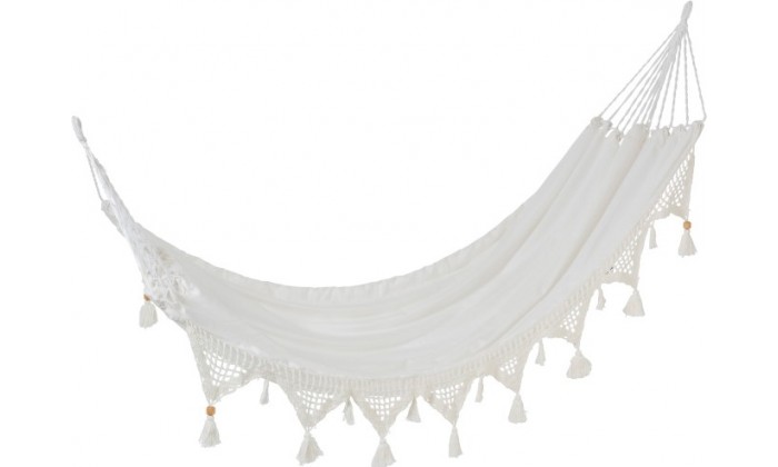 Chaise Suspendue Pompons Coton Blanc