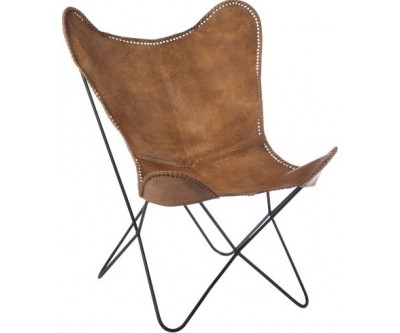 Chaise Lounge Cuir/Metal Cognac