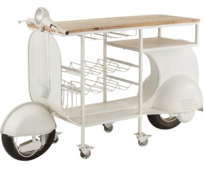 Bar Scooter 6 Verres 6 Bouteilles Metal/Bois De Manguier Blanc