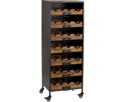 Armoire A Roulettes 7 Tiroirs Pour Bouteilles De Vin Metal/Bois Naturel