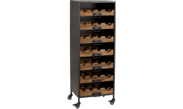 Armoire A Roulettes 7 Tiroirs Pour Bouteilles De Vin Metal/Bois Naturel