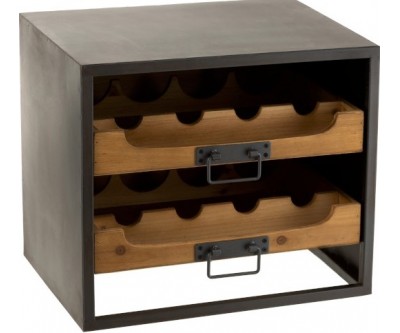 Armoire 2 Tiroirs Pour Bouteilles De Vin Metal/Bois Naturel