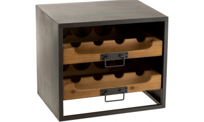 Armoire 2 Tiroirs Pour Bouteilles De Vin Metal/Bois Naturel