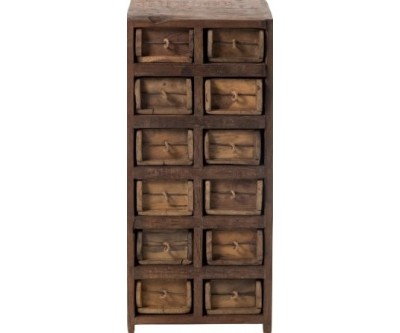 Armoire 12 Tiroirs Brut Bois Recycle Marron