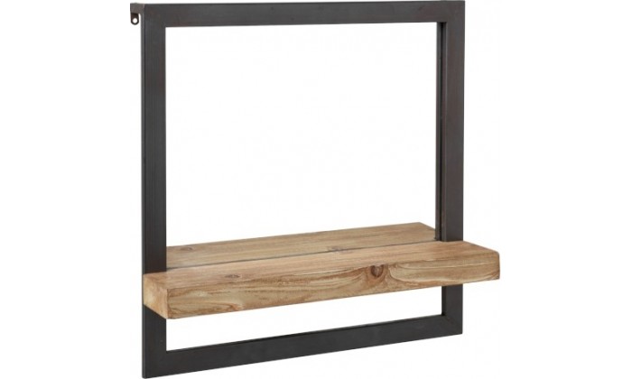 Etagere Murale 1 Planche + Miroir Bois/Metal Naturel