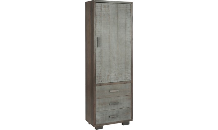 Armoire 1 Porte 3 Tiroirs Bois Gris/Naturel