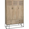 Armoire 3 Portes + 4 Tiroirs Rotin Tisse Bois De Manguier Naturel