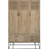 Armoire 3 Portes + 4 Tiroirs Rotin Tisse Bois De Manguier Naturel