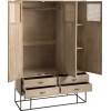 Armoire 3 Portes + 4 Tiroirs Rotin Tisse Bois De Manguier Naturel