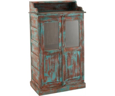 Armoire Basse Orientale Bois De Manguier Azur/Orange