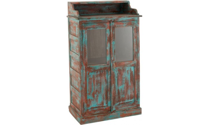 Armoire Basse Orientale Bois De Manguier Azur/Orange