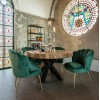 Table de salle à manger rond ultra design en acier noir silver et plateau bois massif CALIMERA-2