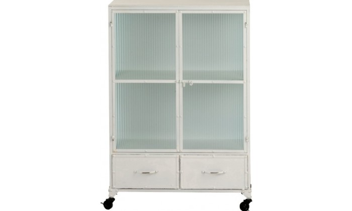 Armoire 3 Portes/2 Tiroirs Metal Blanc