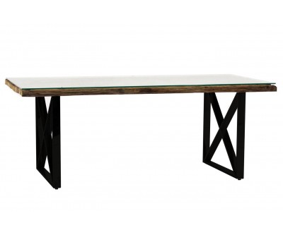 Table de salle à manger ultra design en acier noir poli et plateau au choix KEXIS-2