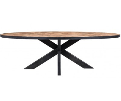 Table de salle à manger oval ultra design en acier noir et plateau bois massif BARONNES