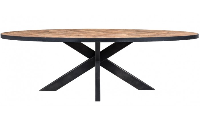 Table de salle à manger oval ultra design en acier noir et plateau bois massif BARONNES