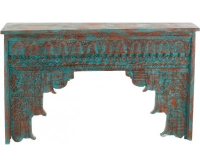 Console Orientale Bois De Manguier Azur/Orange