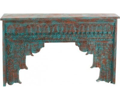 Console Orientale Bois De Manguier Azur/Orange