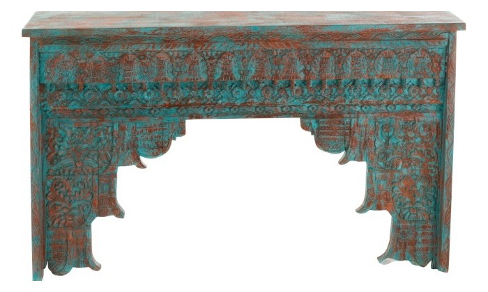 Console Orientale Bois De Manguier Azur/Orange