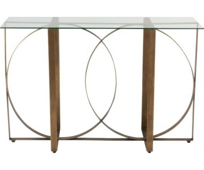 Console Rectangle/Cercle Metal/Verre Or Vieilli