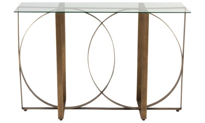 Console Rectangle/Cercle Metal/Verre Or Vieilli