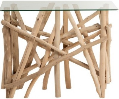 Console Rectangulaire Branches Bois/Verre Naturel