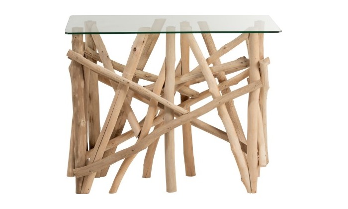 Console Rectangulaire Branches Bois/Verre Naturel