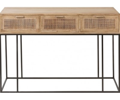 Console 3 Tiroirs Rotin Tisse Bois De Manguier Naturel
